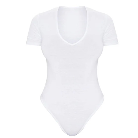 White V Neck Shortsleeve Bodysuit - Picture 4 of 5